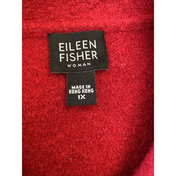 EILEEN FISHER 1X Woman 100% Wool Red Cardigan Sweater Coat Shaket Boiled Felted - Picture 8 of 16